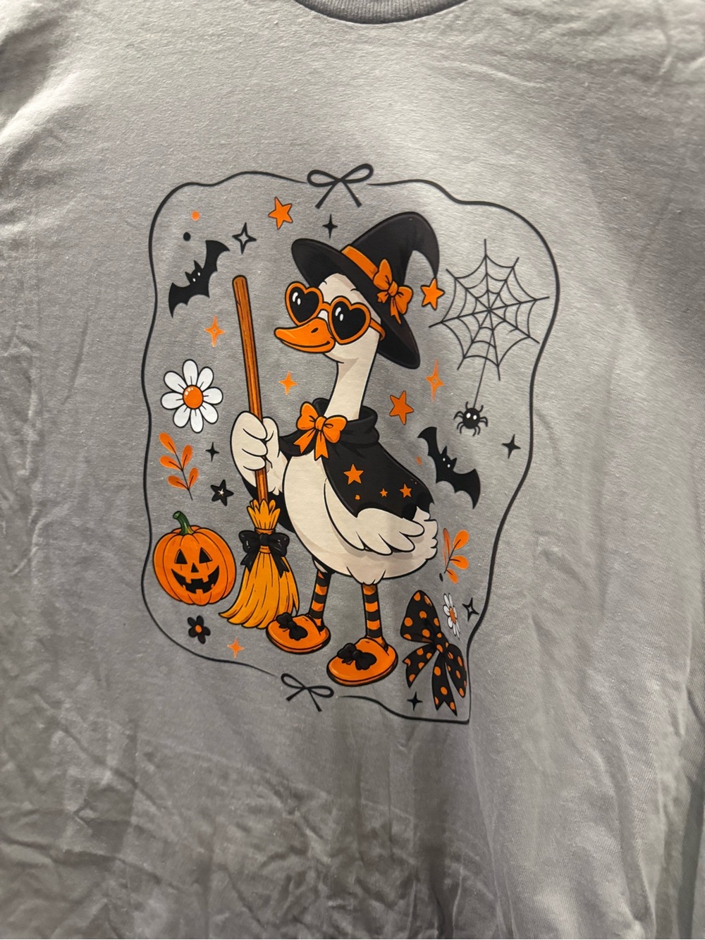 Grey Halloween Duck Costume Tee - Orange & Black Design